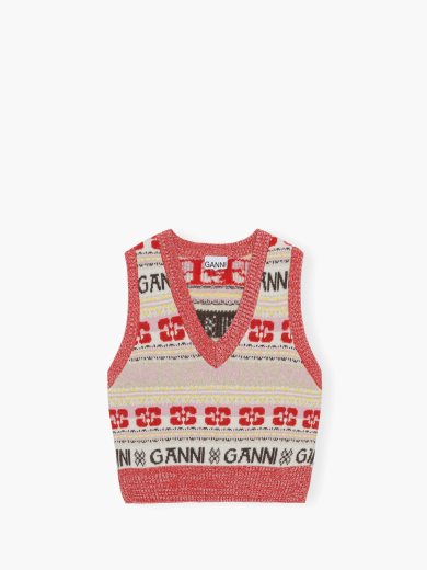 GANNI WOOL VEST WITH ALL OVER LOGO