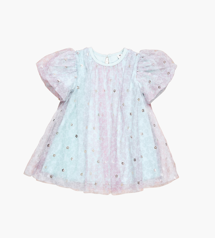 Huxkid Rainbow Flower Tulle Party Dress

