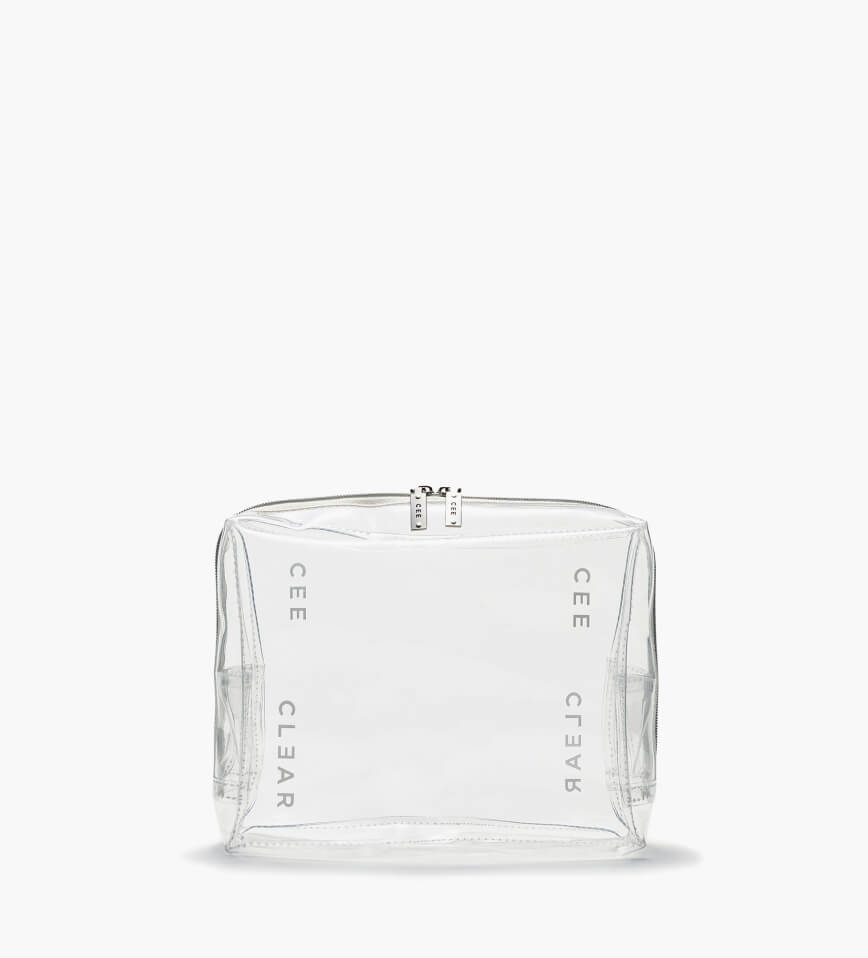 A clear cosmetic bag for the flight Cee Clear Cosmetic Case Long-haul flights travel size beauty