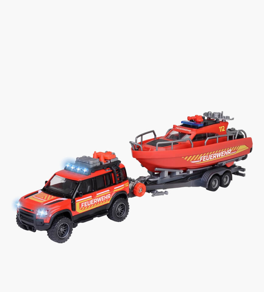 Kids Perfect Toy DICKIE TOYS Land Rover Fire Rescue + Boat