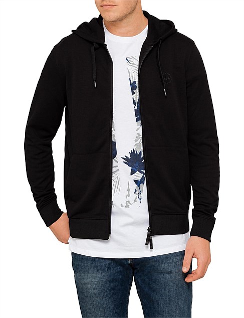 armani exchange logo placket zip up hoodie