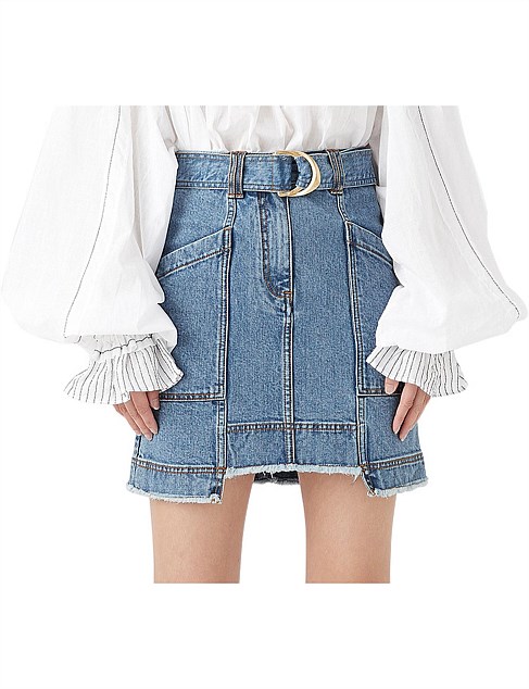 denim belted skirt