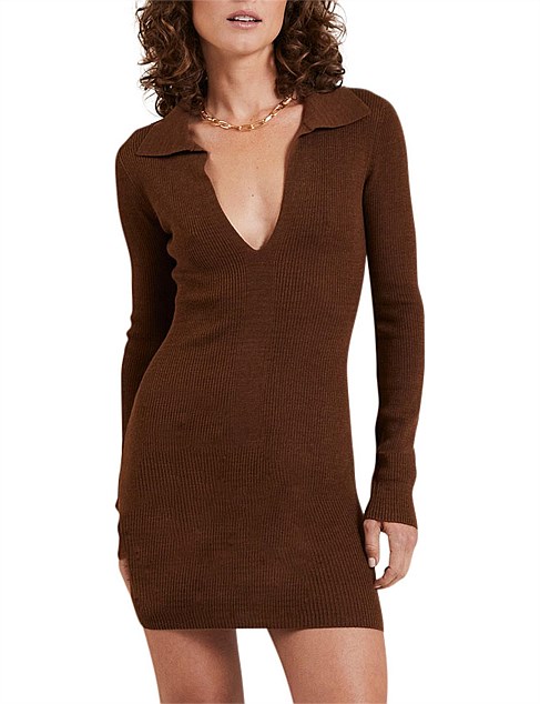 freya long sleeve knit polo dress