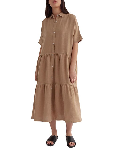 assembly label tiered linen shirt dress