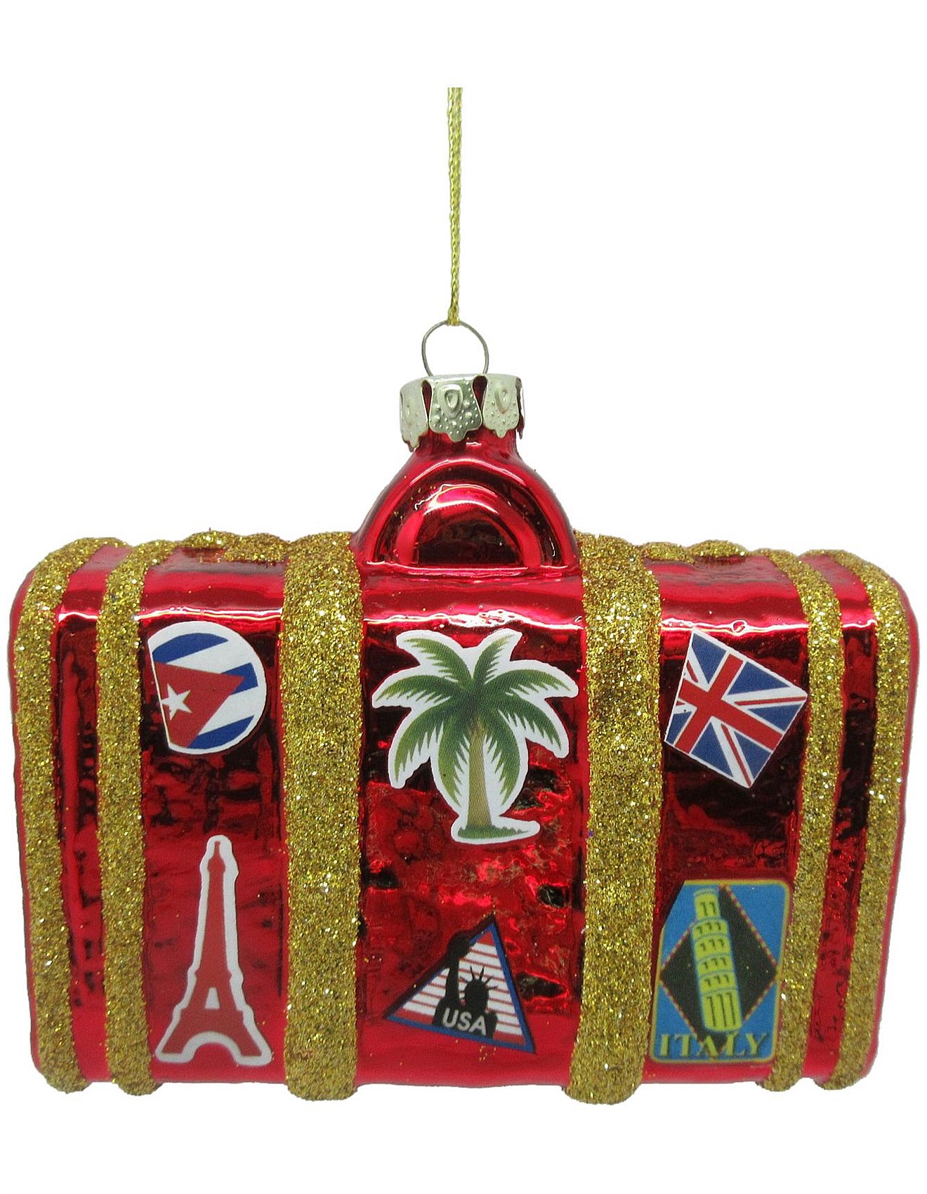 glass suitcase ornament