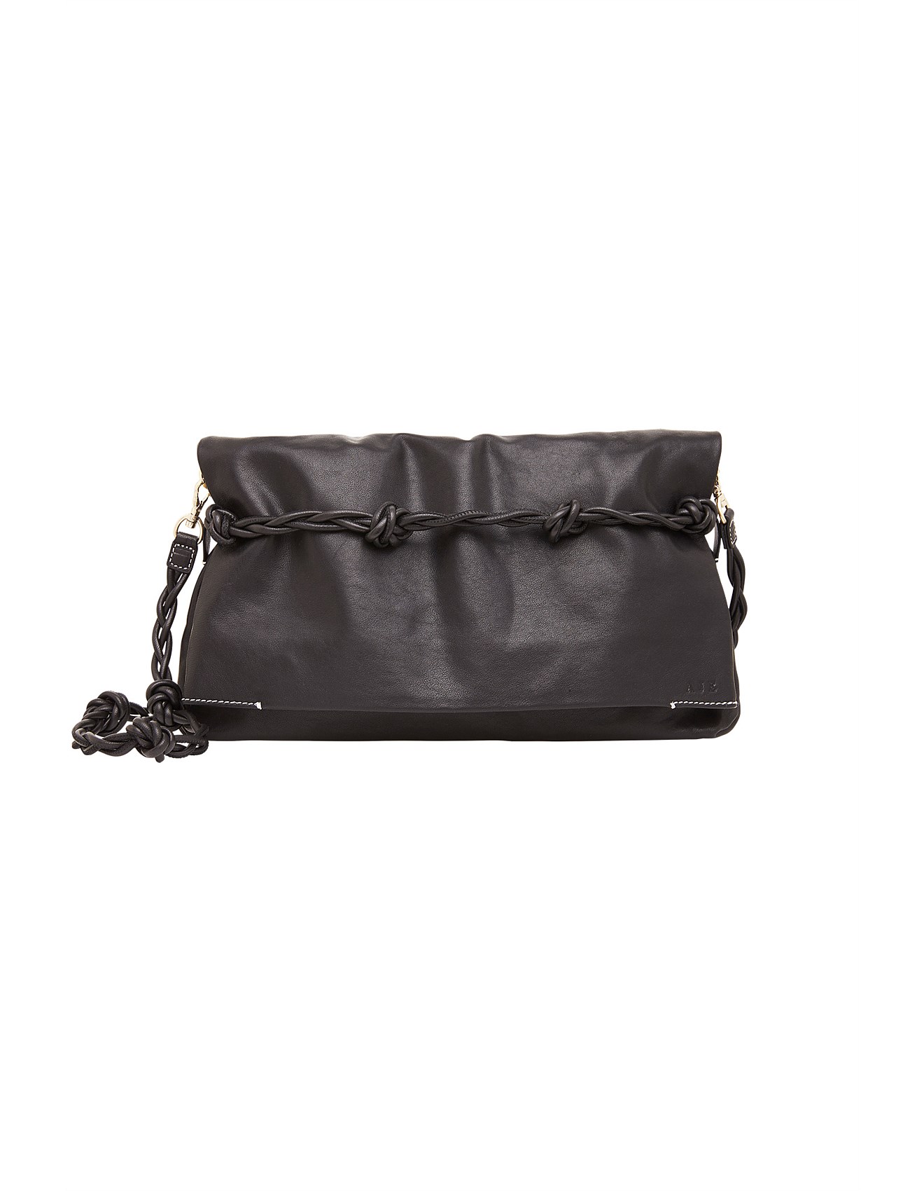 oversized black leather clutch bag