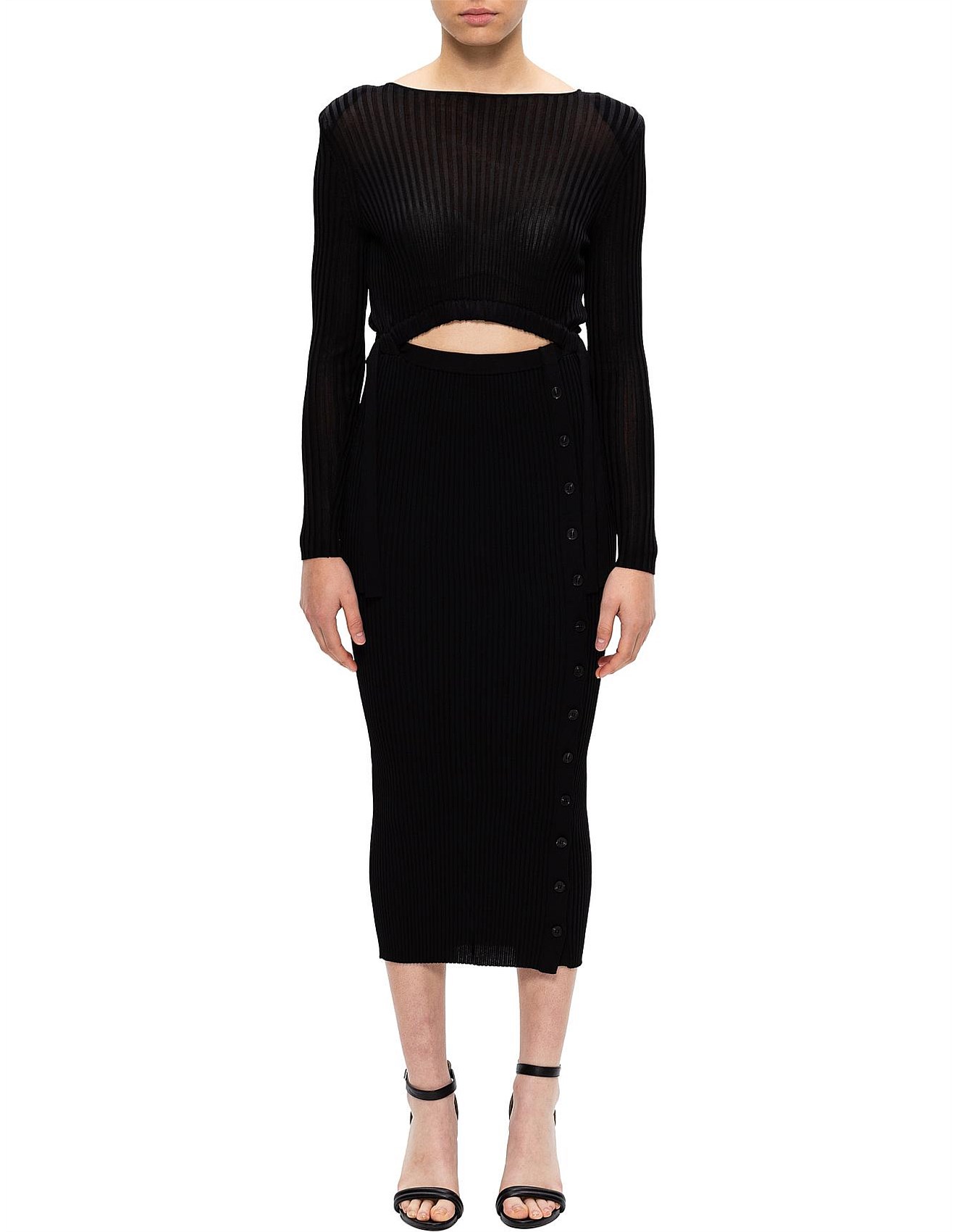 black knit midi dress long sleeve