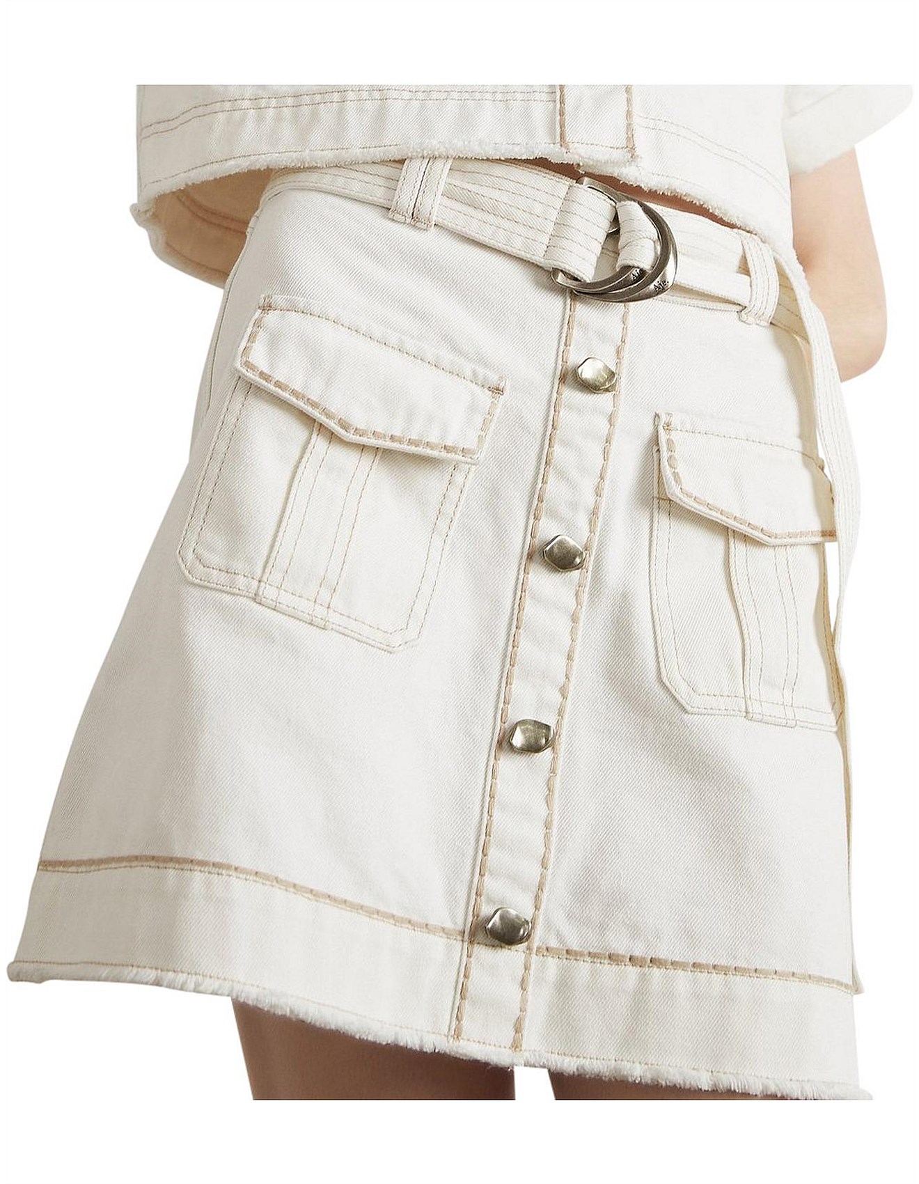 aje white denim skirt