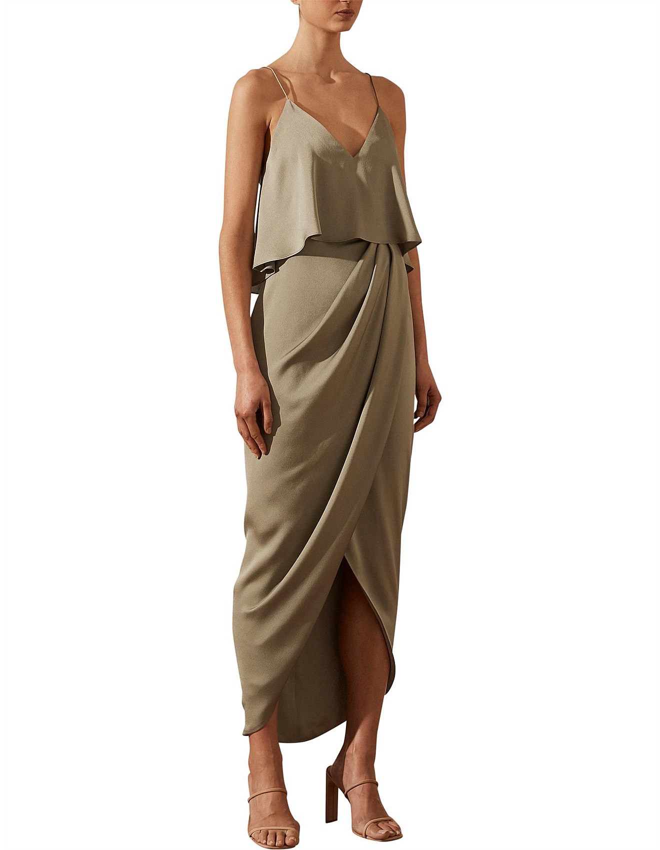 luxe draped cocktail frill dress