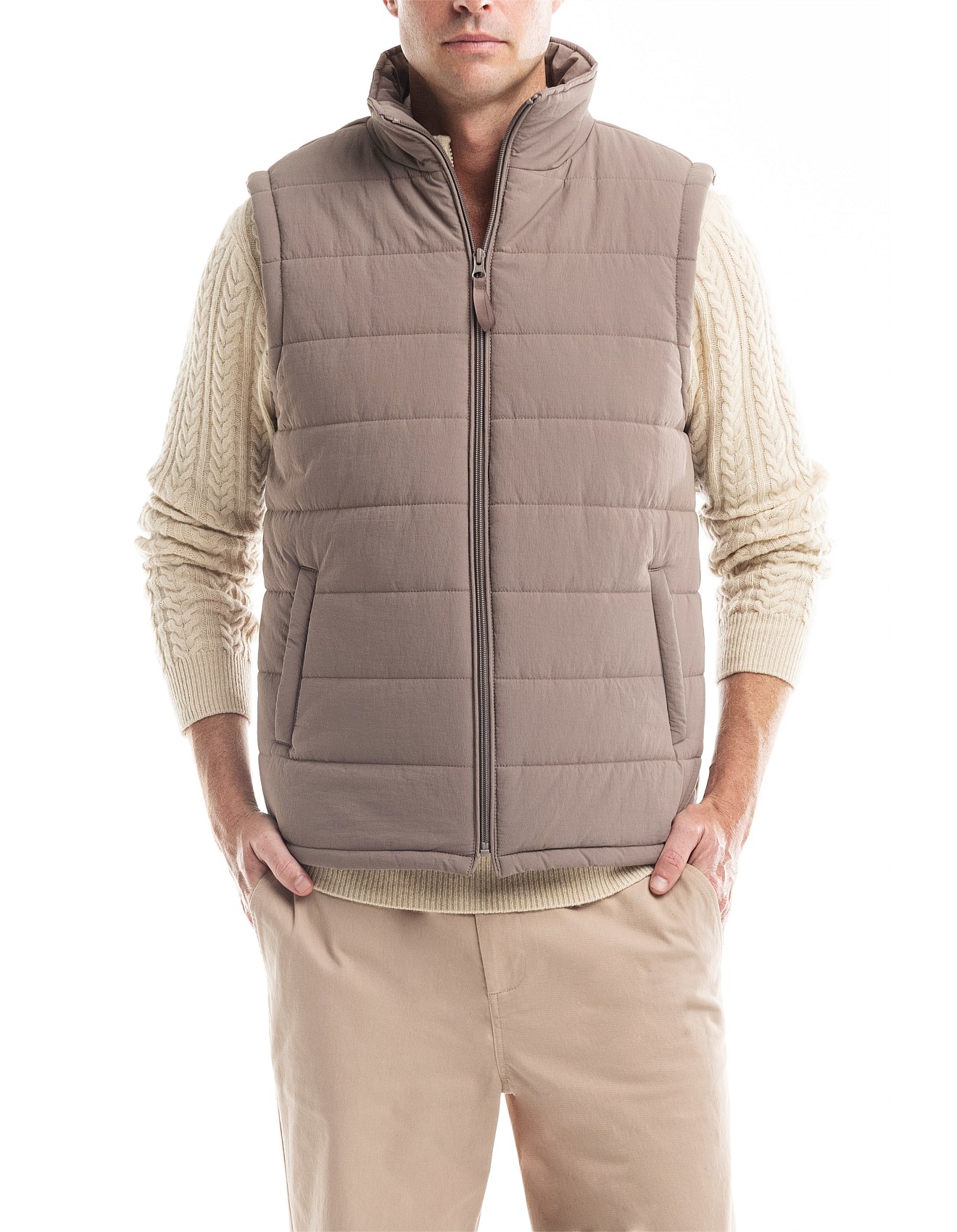 tan puffer vest mens