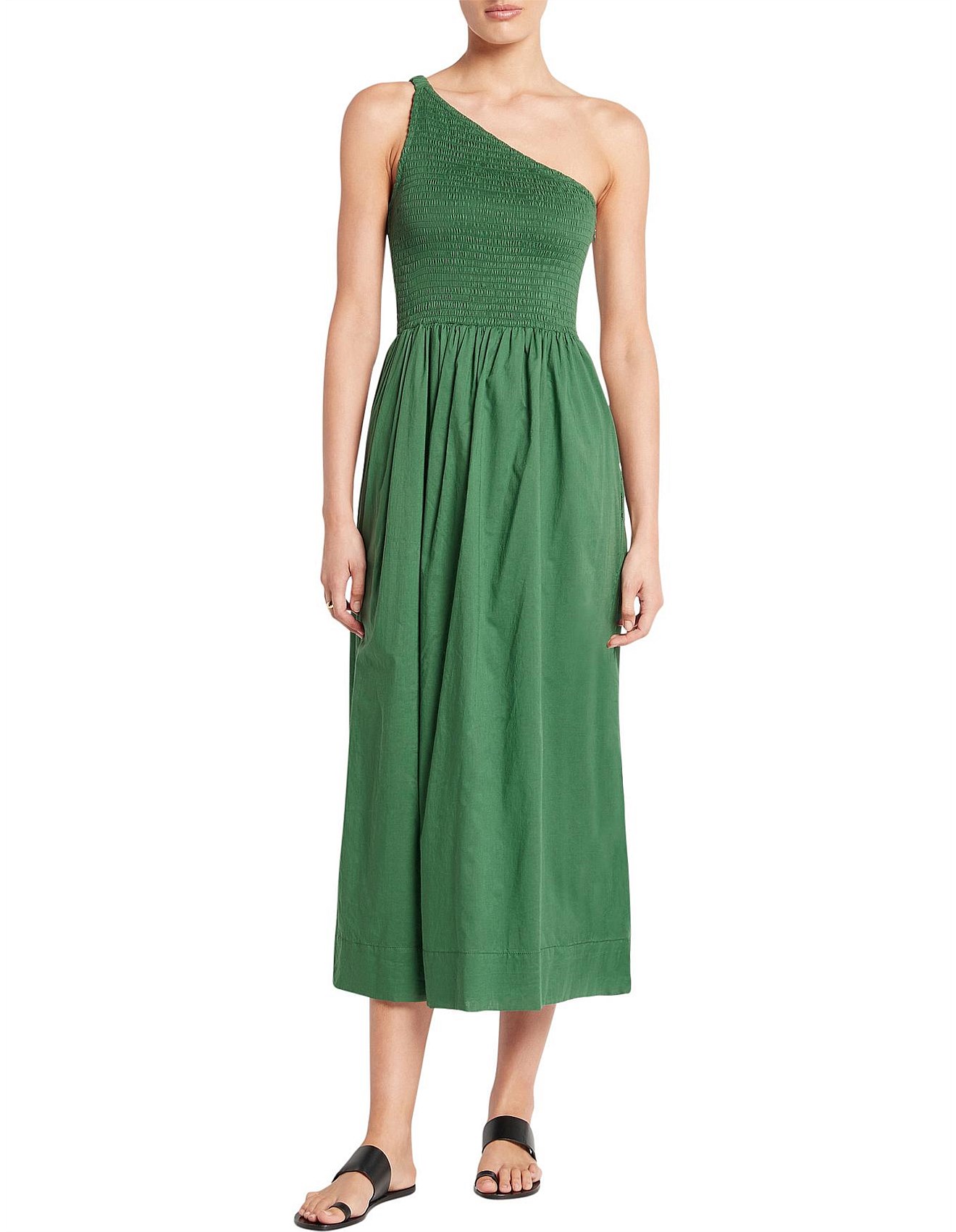 Faithfull outlet the Brand Small Khalani Midi Dress Dark Green One Shoulder