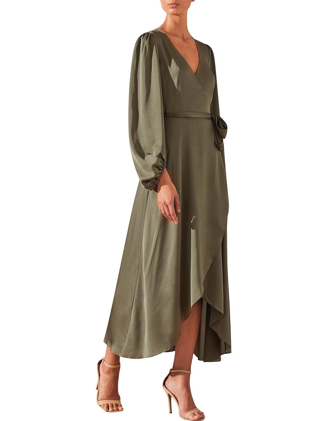 shona joy sawyer wrap midi dress