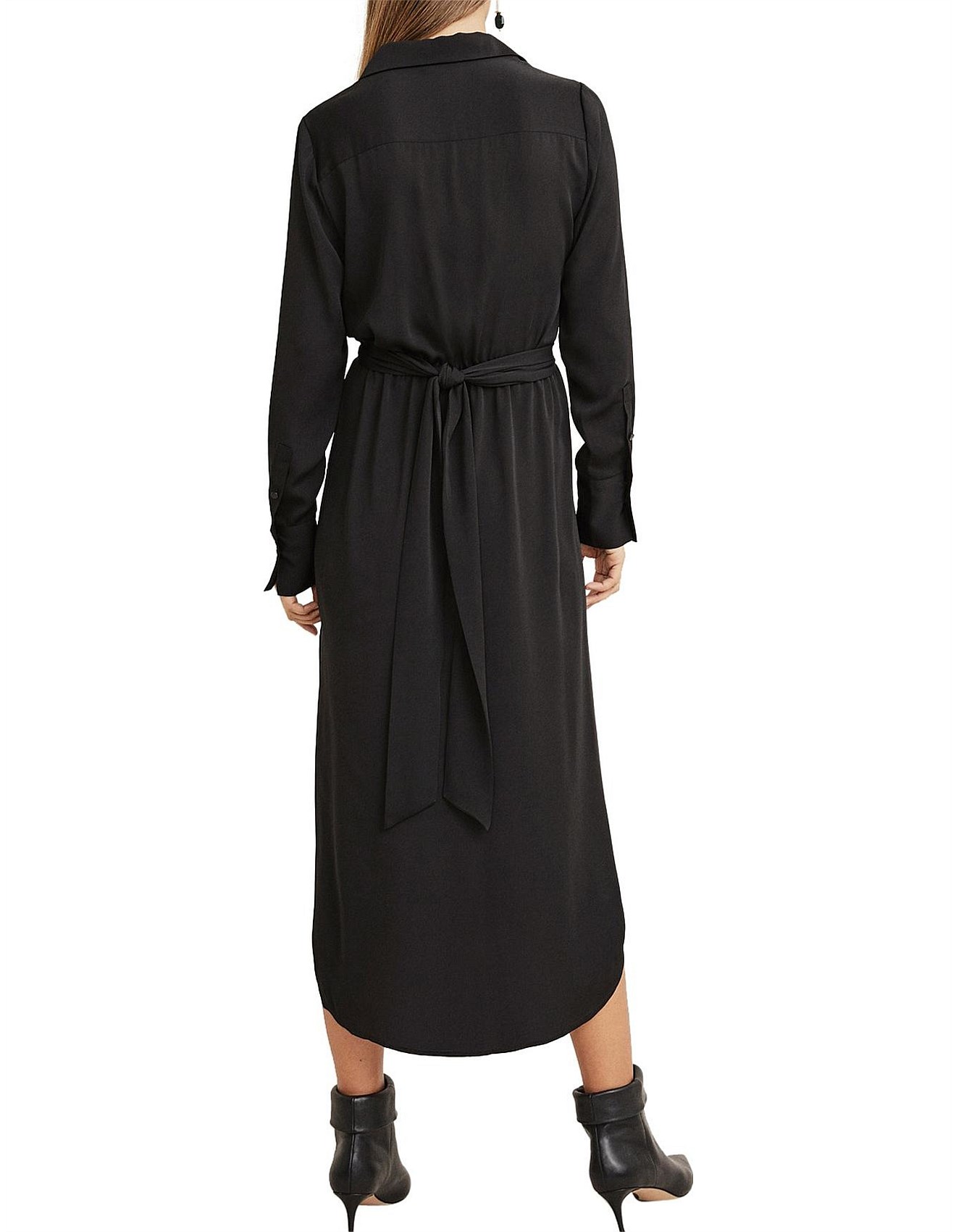 black wrap shirt dress