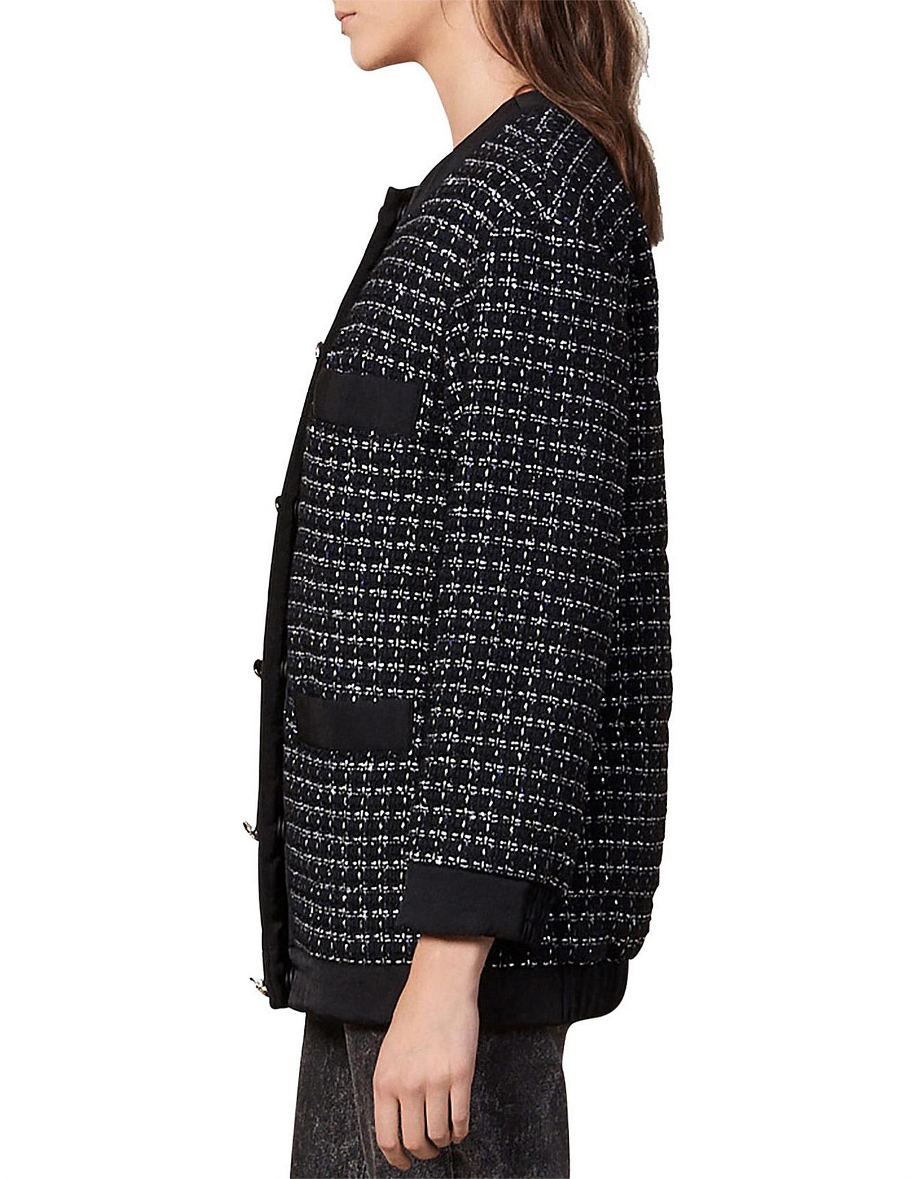 sandro oversized quilted tweed jacket