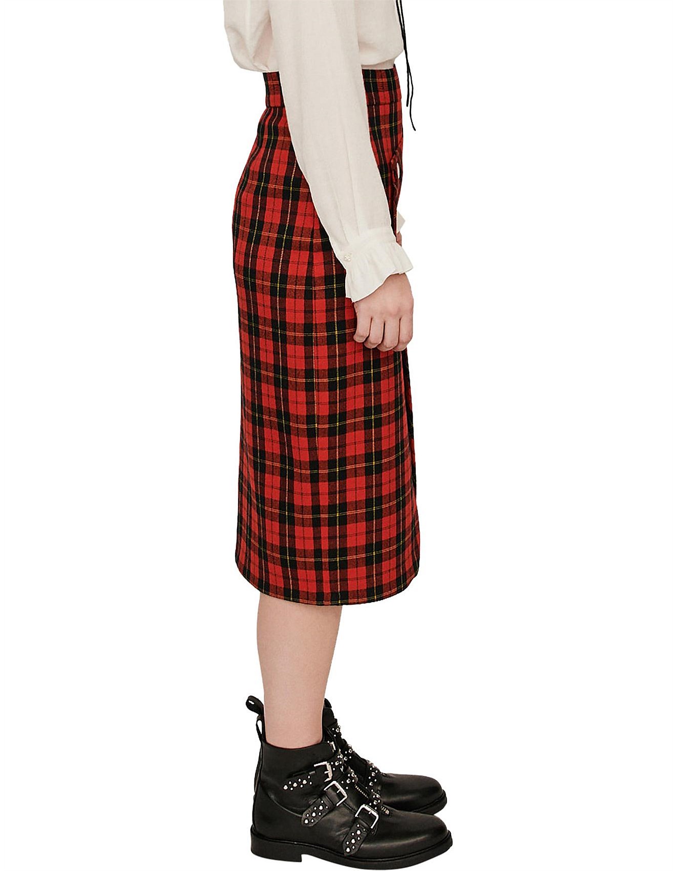 janty asymmetrical plaid pencil skirt