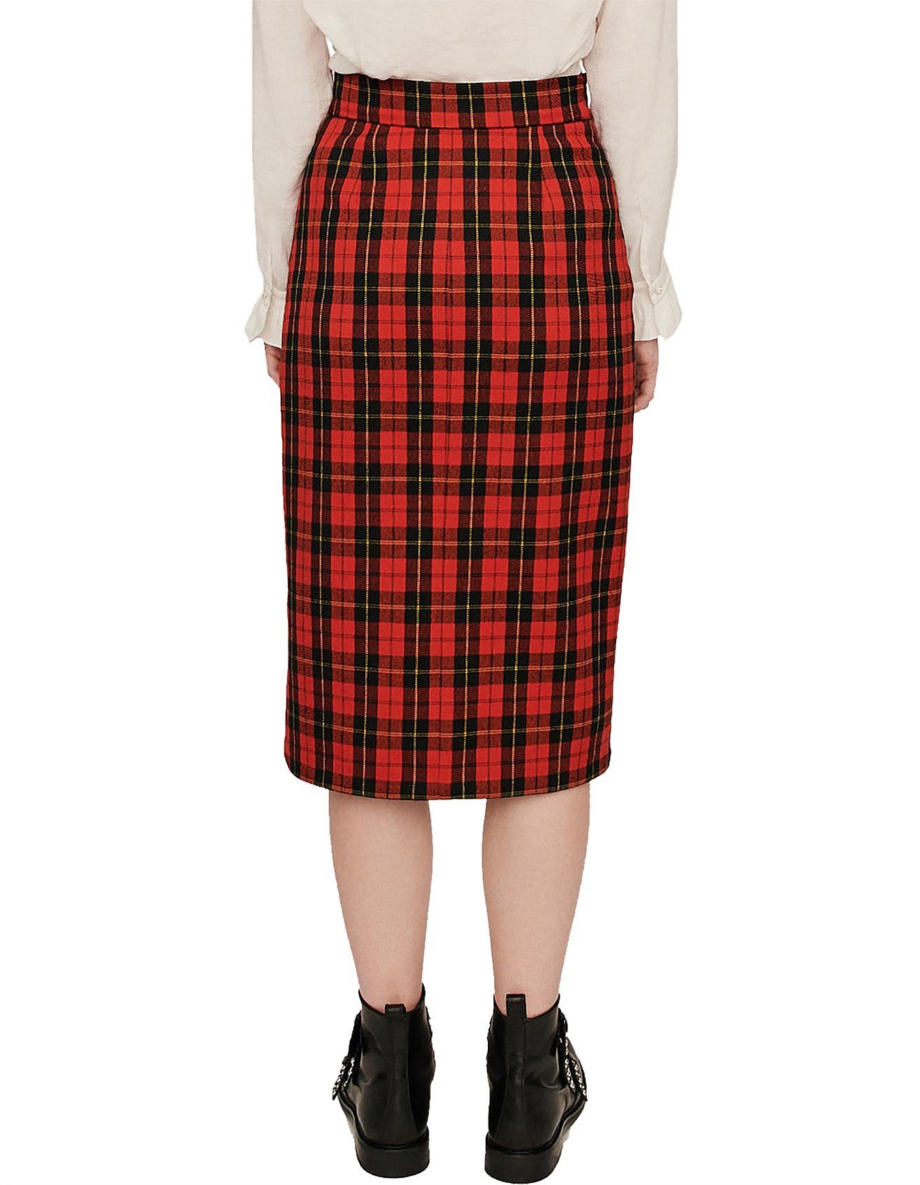 janty asymmetrical plaid pencil skirt