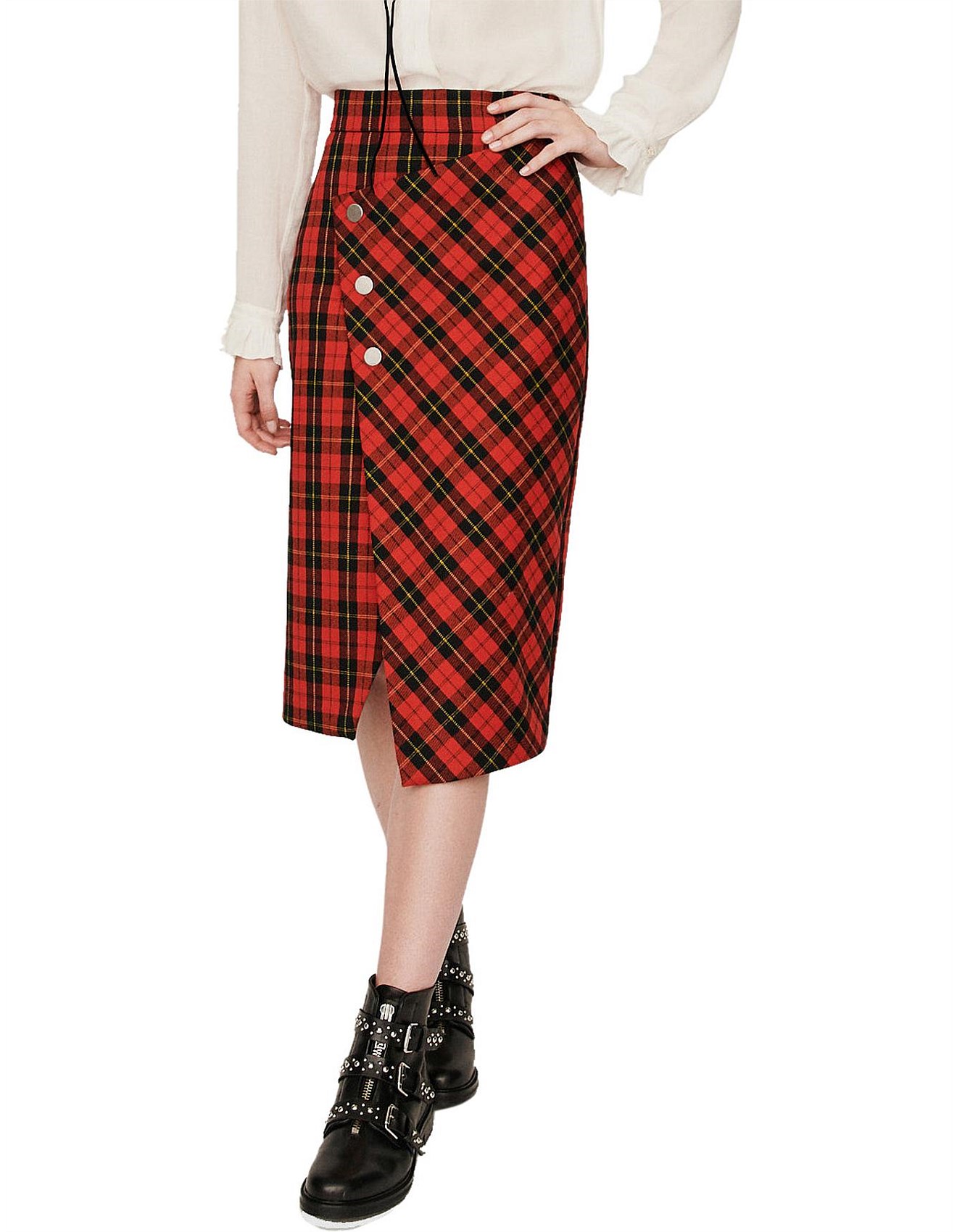 janty asymmetrical plaid pencil skirt