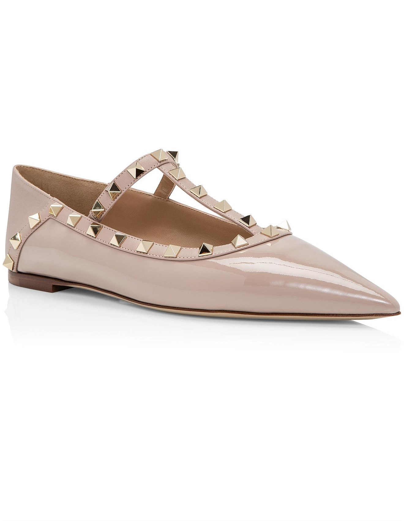 rockstud collapsible back patent leather ballerina