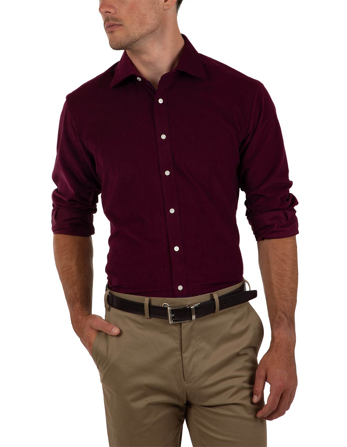 wine color men's dress shirt