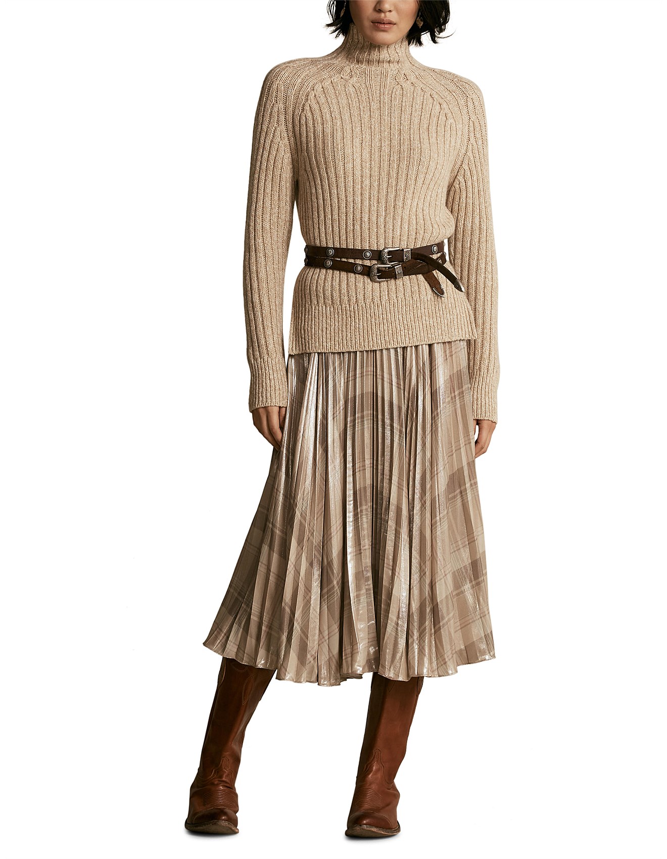 ralph lauren gold pleated skirt