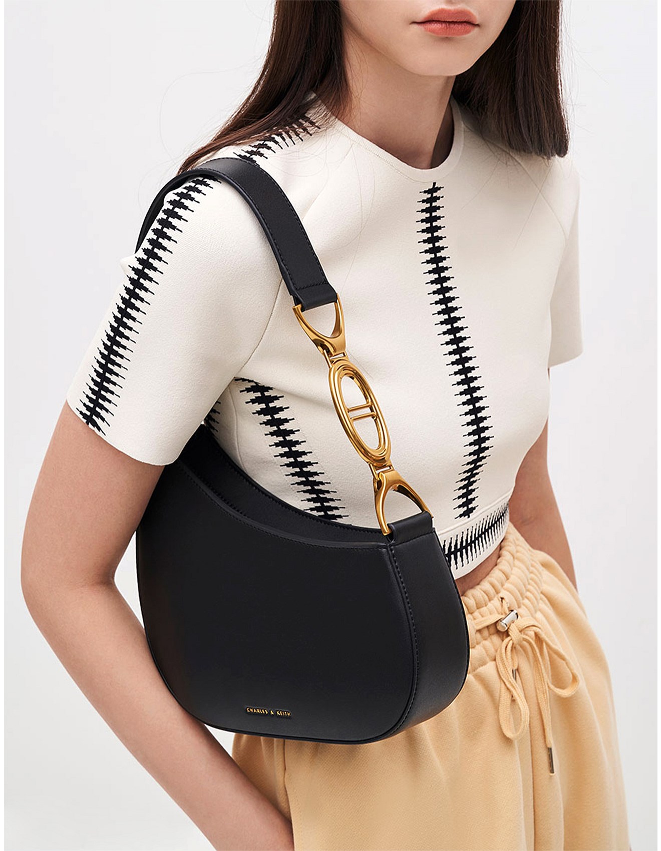 Charles & Keith Asymmetrical Shoulder Bag Black | David Jones