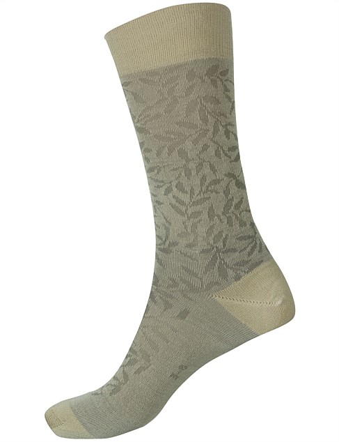 women's soft merino wool blend leaves pattern crew cut sock