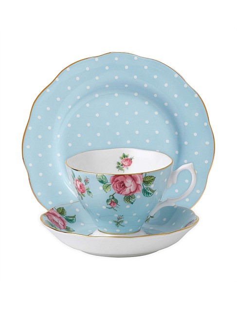 Polka Blue Teacup/Saucer/Plate Set