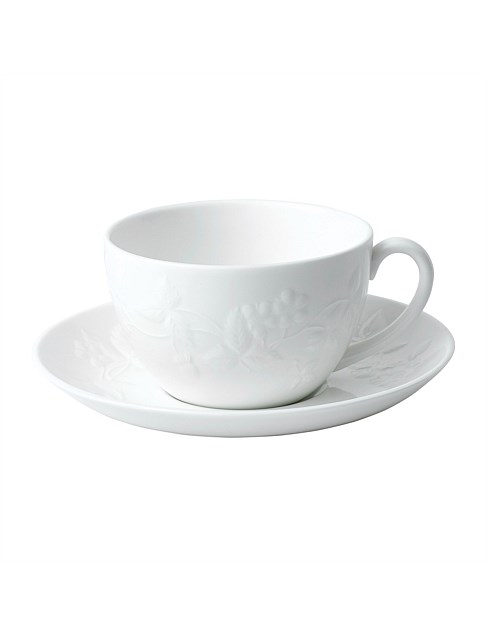 Wild Strawberry White Teacup & Saucer