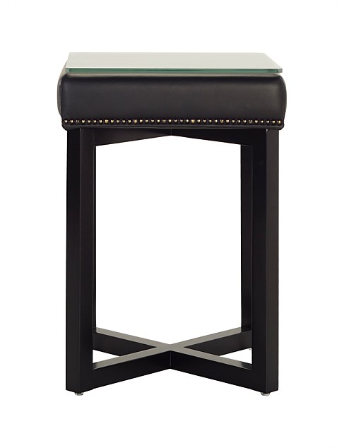 Nova' Bedside Table - Premium Onyx Leather With Glass Top