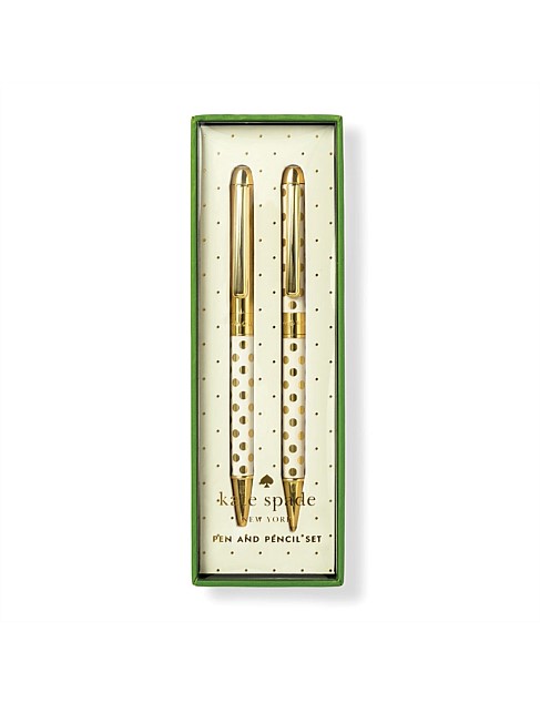 Pen And Pencil Set Gold Dots