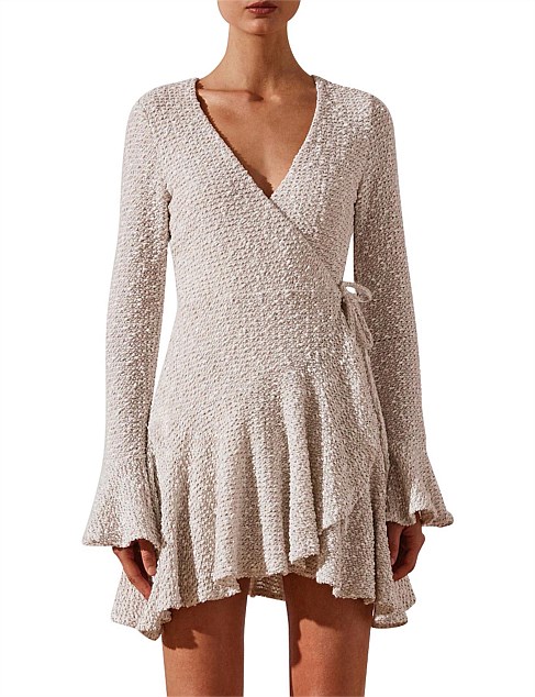 Hayes Frill Cuff Wrap Mini Dress