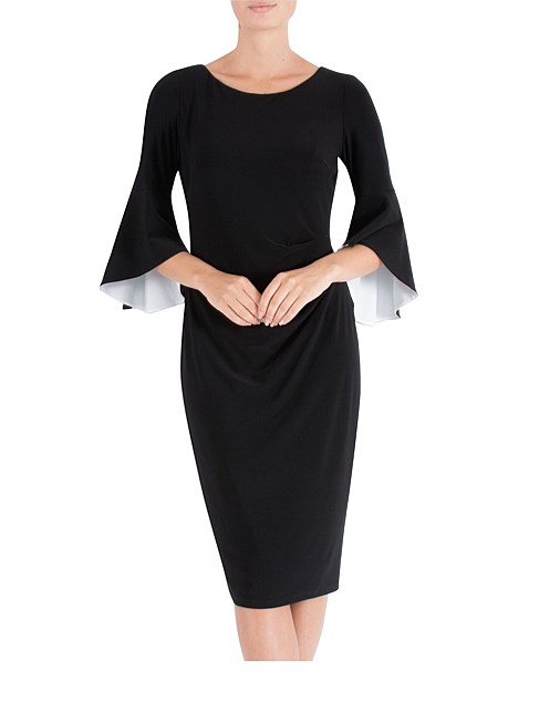 Black Flared Sleeve Jersey Dress