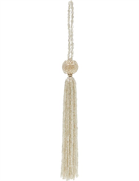 26CM SILVER GLASS BEADED TASSEL ORNAMENT