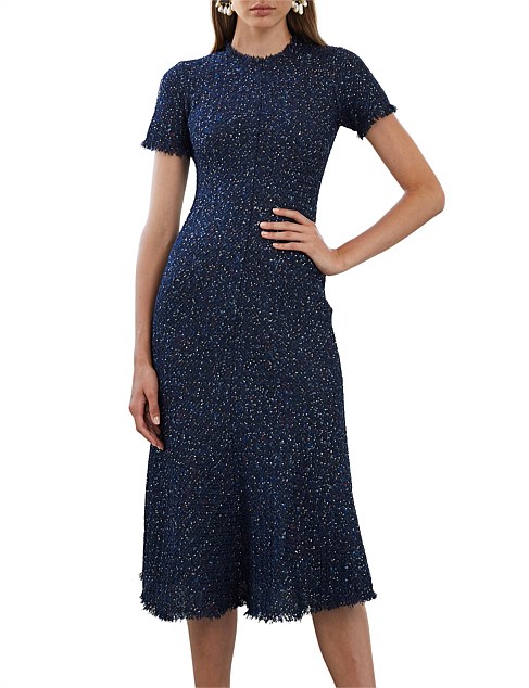 Midnight Tweed Bias Midi Dress