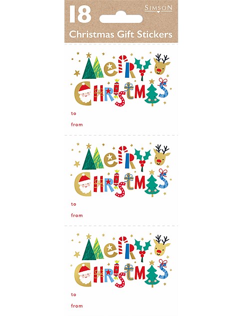 MERRY CHRISTMAS GIFT STICKERS X18