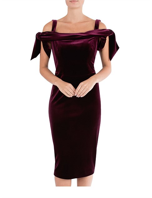 Plum Velour Cold Shoulder Dress