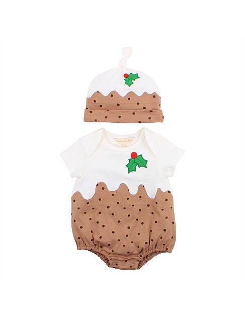 Christmas Pudding Romper And Hat (3M-1Y)