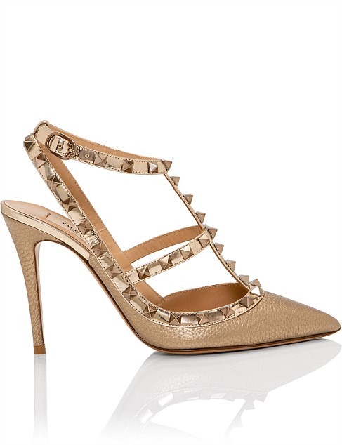 Rockstud Caged Grainy Leather Pump 100 Tonal Studs