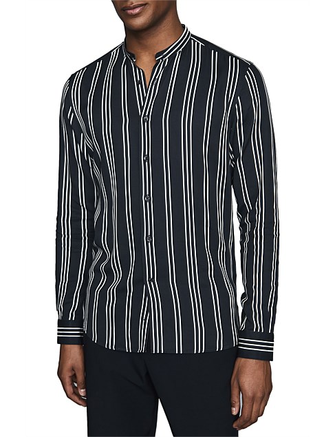 striped grandad collar shirt