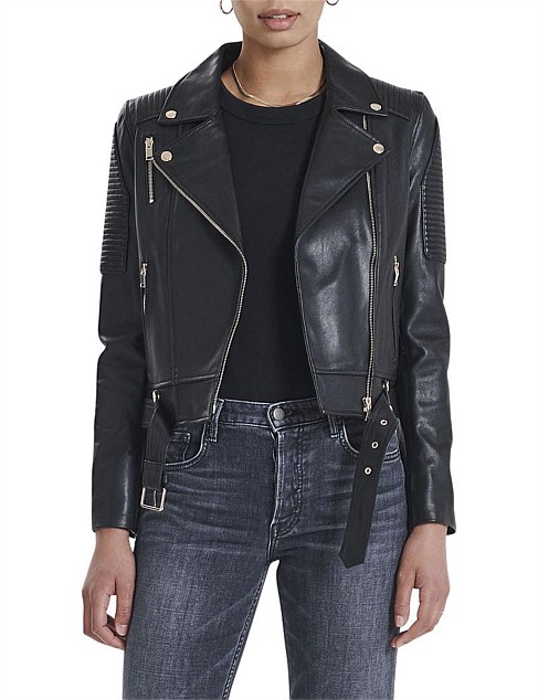 Classic Black Leather Jacket With Gold Hardware