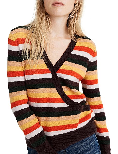 Multi Stripe Sweater Wrap Front Pullover