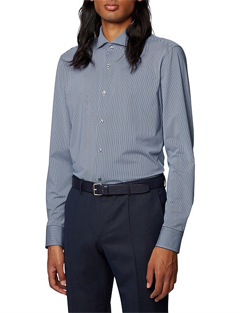 Slim-fit striped shirt in performance-stretch fabric