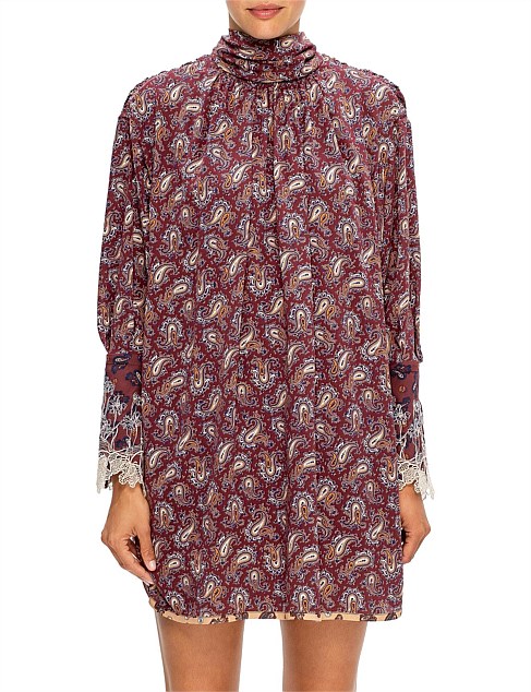 Paisley Print on Silk Crepe Dress