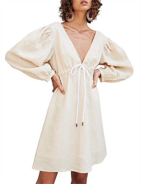 Apartment Clothing Linen Long Sleeve Mini Dress