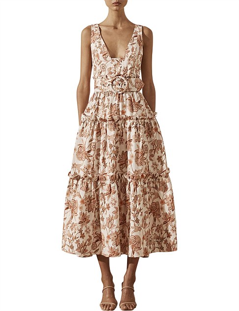 Carolina Tiered Midi Dress W. Belt