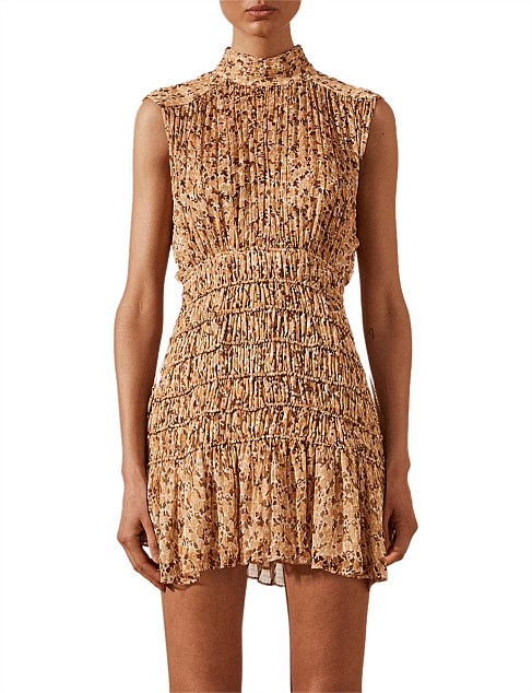 High Neck Sleeveless Corded Mini Dress