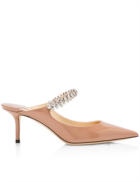 Ballet-Pink Patent Leather 65mm Mules with Crystal Strap