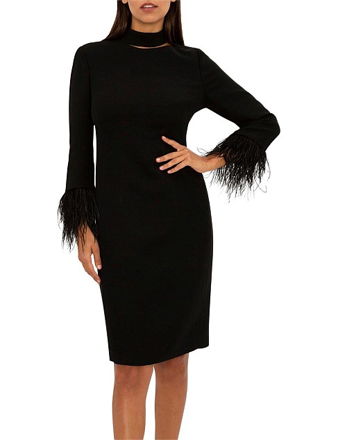 Black Feather Trim Cocktail Dress