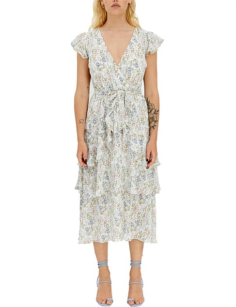 Tegan White Multi Short Sleeve Midi Dress