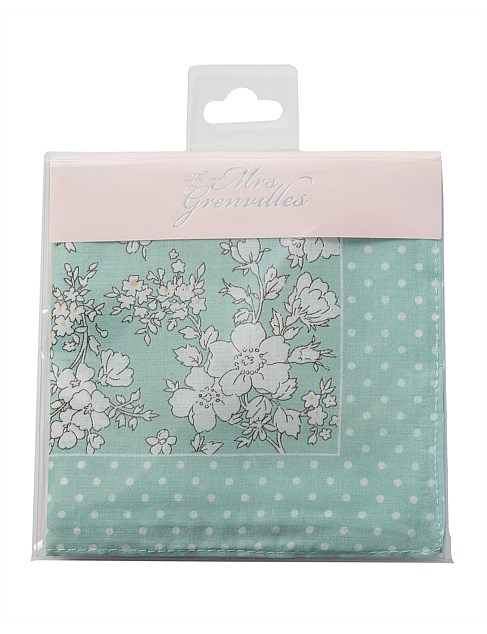 floral handkerchief with polka dot border